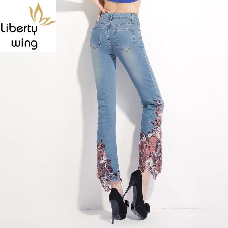 Новый стиль Модные женские ботинки Джинсы с вырезами Женские джинсовые брюки