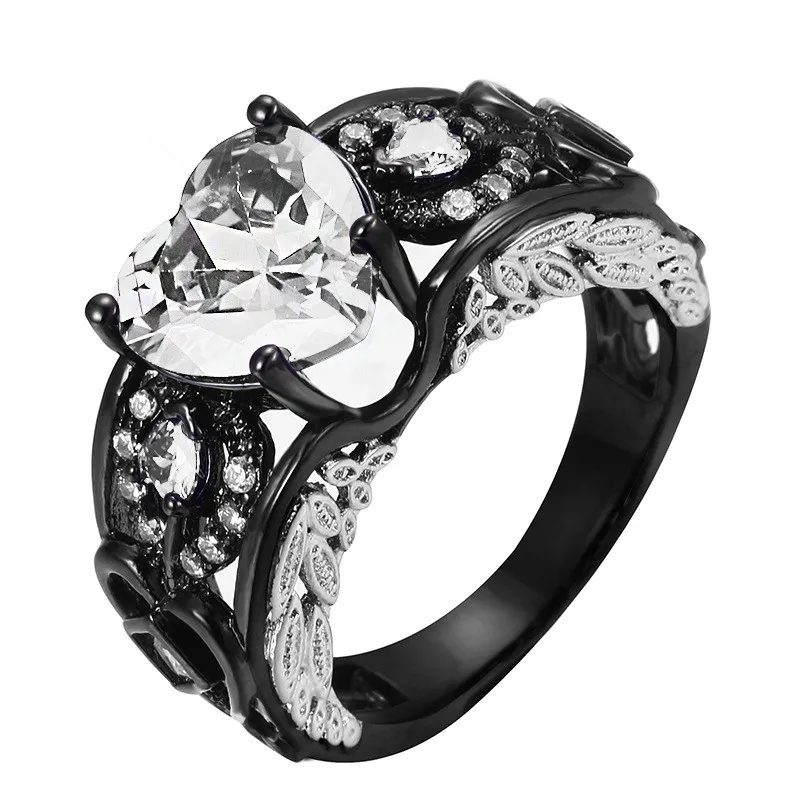 Женские свадебные кольца с ангельскими крыльями черные обручальные цирконием