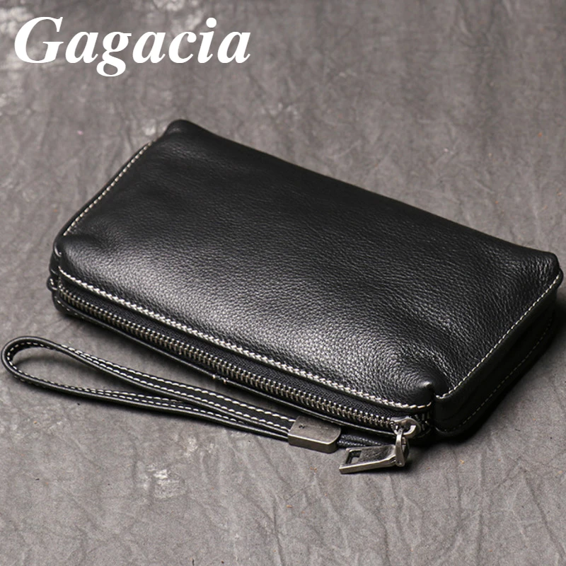Gagacia Men Genuine Leather Clutch Bag New 2022 Luxury Mobile Phone Bags Retro Casual Long Wallets For Male Fashion Card Holder