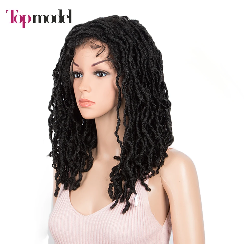 TOP MODEL Short Crochet Braids Dreadlock Wigs For Women Blonde Curly Faux locs Wig Cosplay Synthetic Lace Wigs with Baby Hair