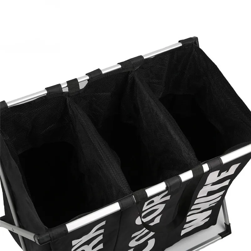 

Collapsible Dirty clothes laundry basket Three grid bathroom laundry hamper Organizer home office metal storage basket