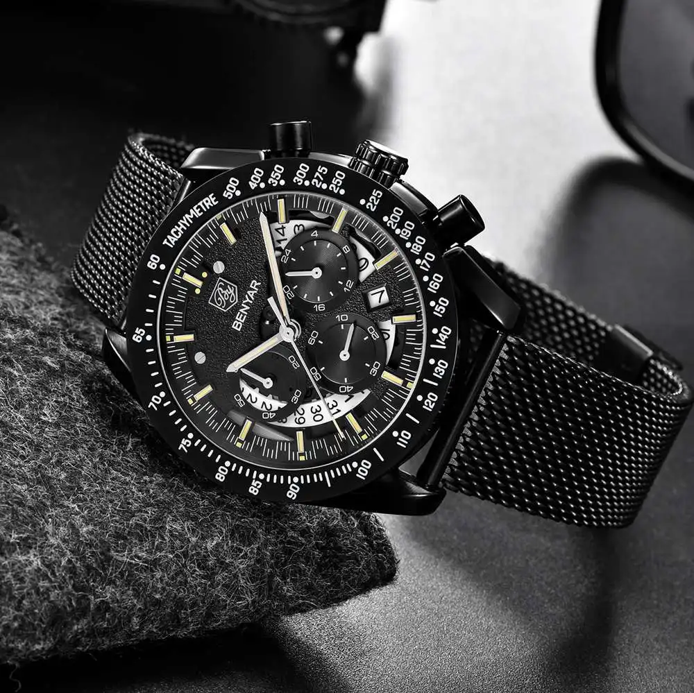 Benyar кварцевые часы из нержавеющей стали мужские роскошные брендовые