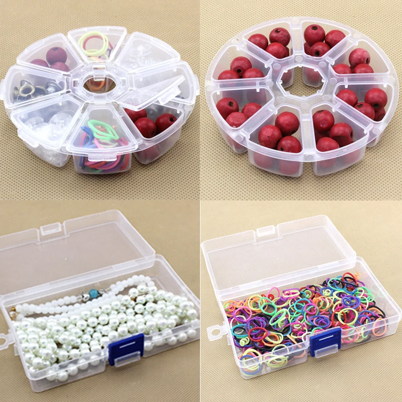 Plastic 8 Lattices Storage Box Round Clear Case for Beads Jewelry Organizer Container Box Embroidery Home Organizer