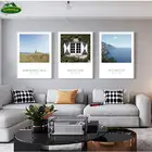 Холщовый постер с изображением берега средиземноморского океана и окон, пейзаж, настенная живопись, картина в скандинавском стиле, украшение для дома