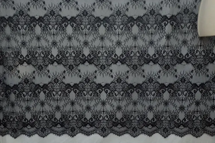 

3 м/лот классический дизайн нейлон платье кружевной отделкой мягкий черный, белый цвет французский двусторонний Шантильи кружевная ткань
