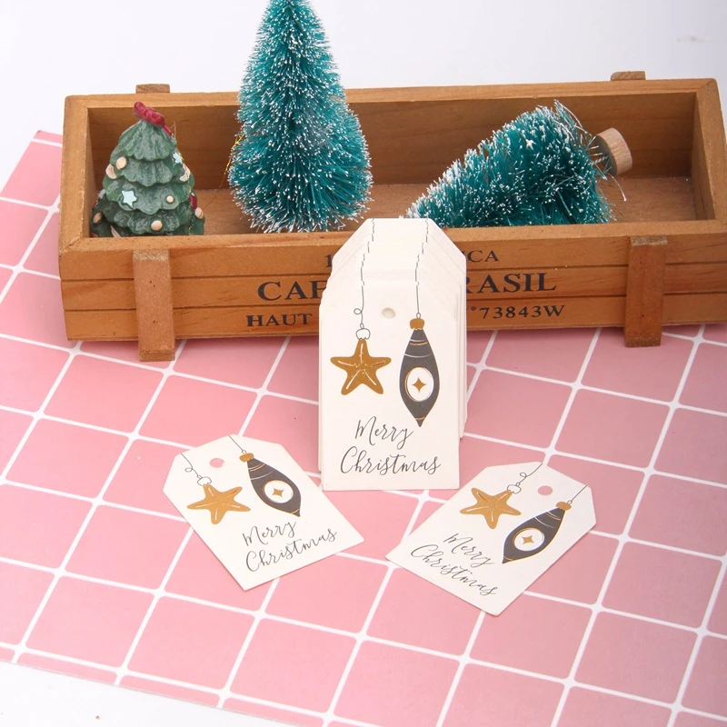 Star 50 шт. DIY крафт-бирки Счастливого Рождества этикетки Подарочная Оберточная Бумага бирки Санта-Клаус бумажные открытки товары для рождественской вечеринки - Цвет: Star