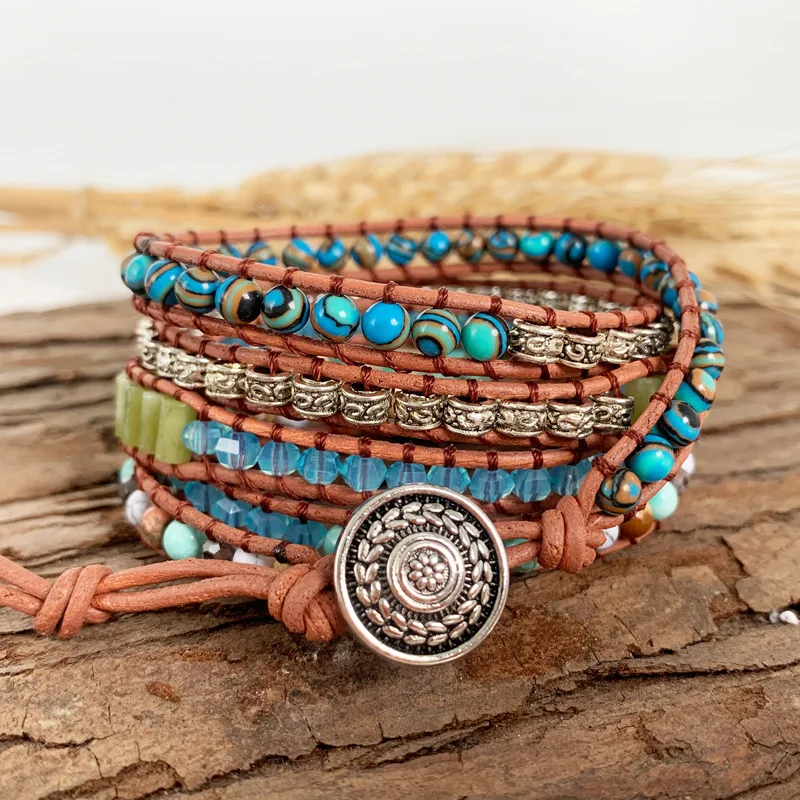 

Hand Woven Natural Stone Bracelet Hawaii Fashion Multi-layer Winding Bracelet Custom Hand Accessories Gemstone Bracelet