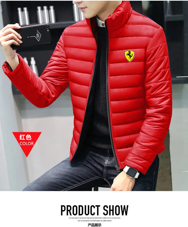 

2021 Winter New Men's Hot Sale Ferrari Red Down Jacket Brand Printing Men'sJacketFashion Men's Zipper Jacket Top Direct Sales