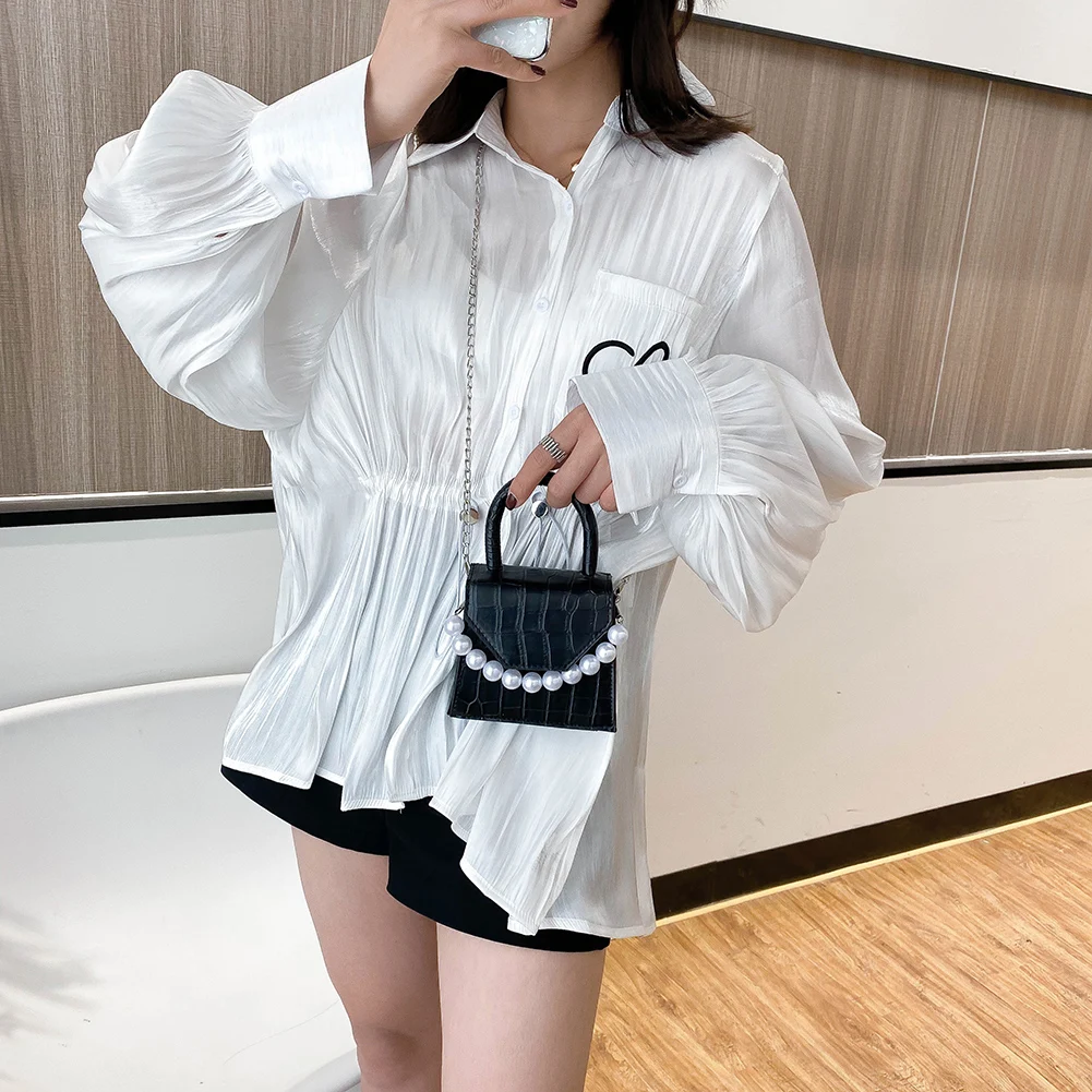 

Fashion Stone Pattern Women Messenger Handbags Pearl Handle Totes Female Lady PU Leather Street Casual Solid Chain Mini Shoulder