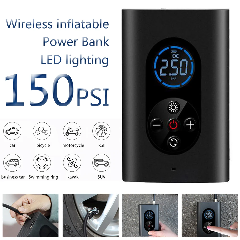

150PSI Car Air Pump Cordless Portable Vehicle Tire Inflator Smart Wireless Air Pump Bicycle Tire Electric Air Pump