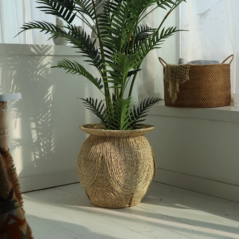 Плетеная корзина для хранения продуктов в естественном стиле с вихревым узором |