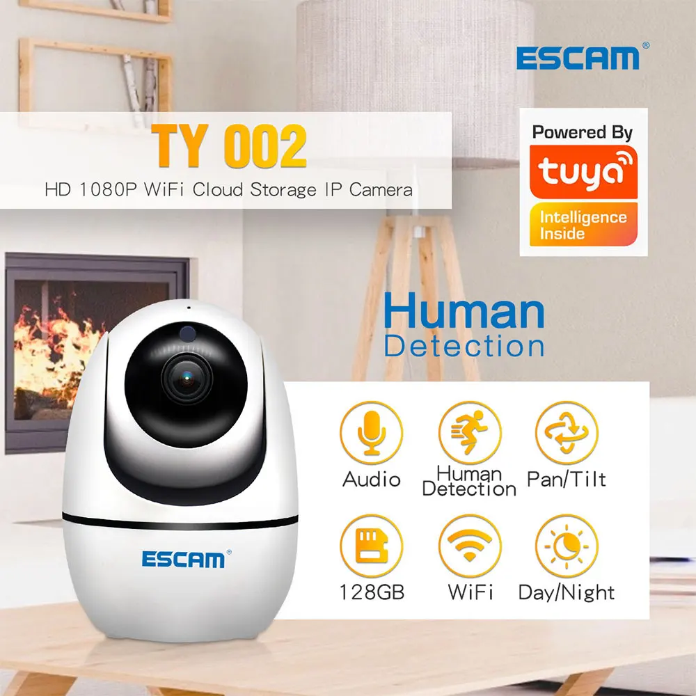 

ESCAM TY002 2MP 1080P Support Tuya Wireless Intercom PTZ IP Camera AI Humanoid Motion Detection Auto Tracking CCTV Monitor
