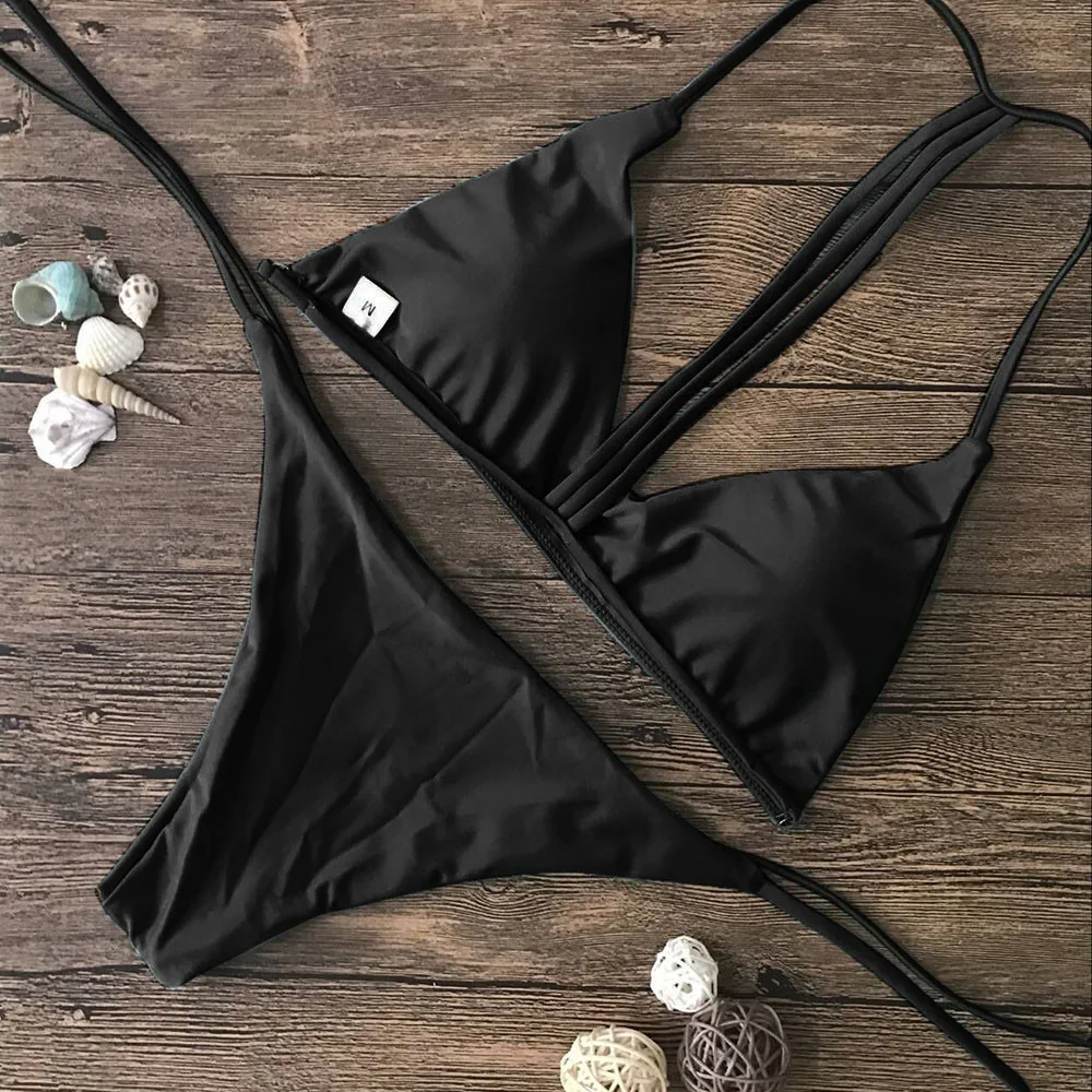 

Women Sexy Bandage Bikini Set Swimwear Push-Up Padded Solid Bra Swimsuit Beachwear Triangle Swimwear Bathing Suits Biquini