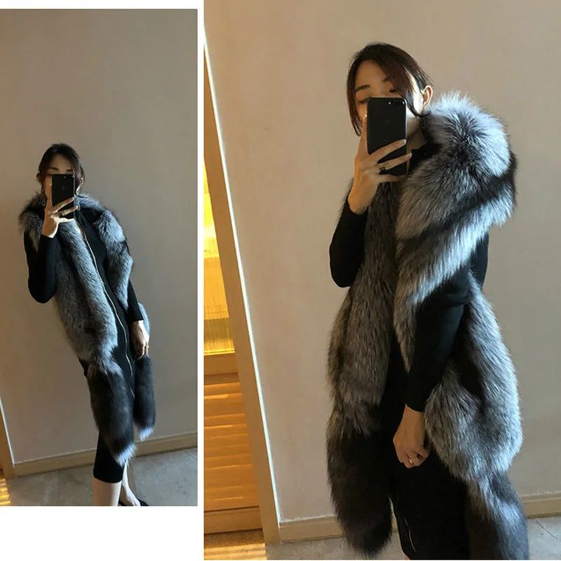 MS. Minshu, длинная шаль из лисьего меха, роскошная шаль из натуральной лисьего меха, шаль из цельной лисьего меха, шаль с хвостиками, шарф из натурального Лисьего меха