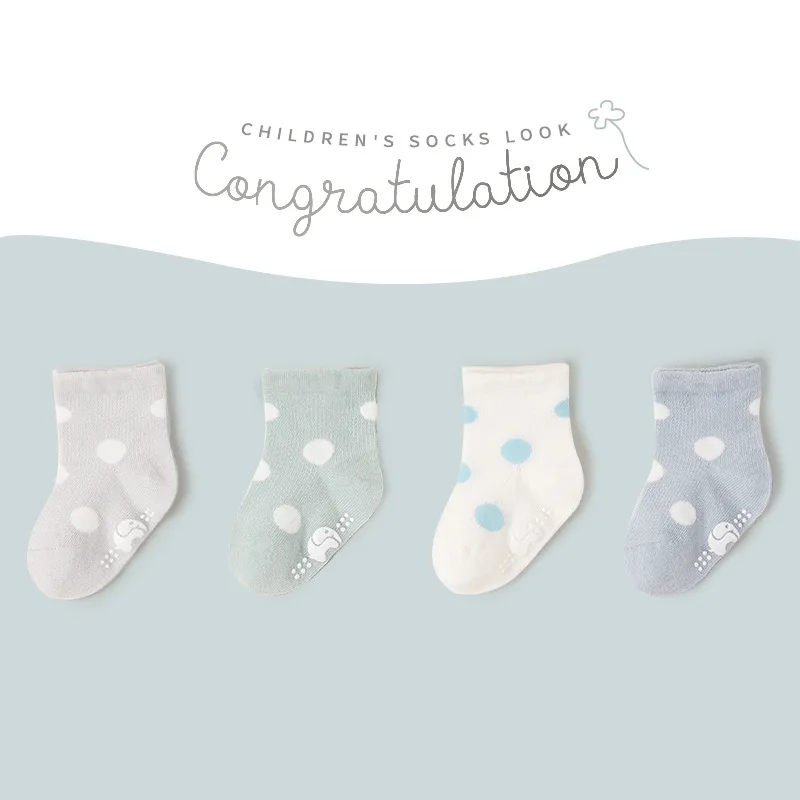

4Pairs/lot Spring And Summer Thin Polka Dot Breathable Socks Cotton A Non-slip Baby Newborn Cartoon Mesh Socks For 0-5 Years