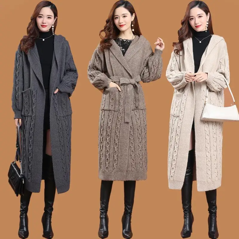 

Women 2021 Spring Autumn Sweater Female Cardigan Long Sleeve Tops Casual Loose New Ladies Hooded Elegant Knitted Outerwear E239