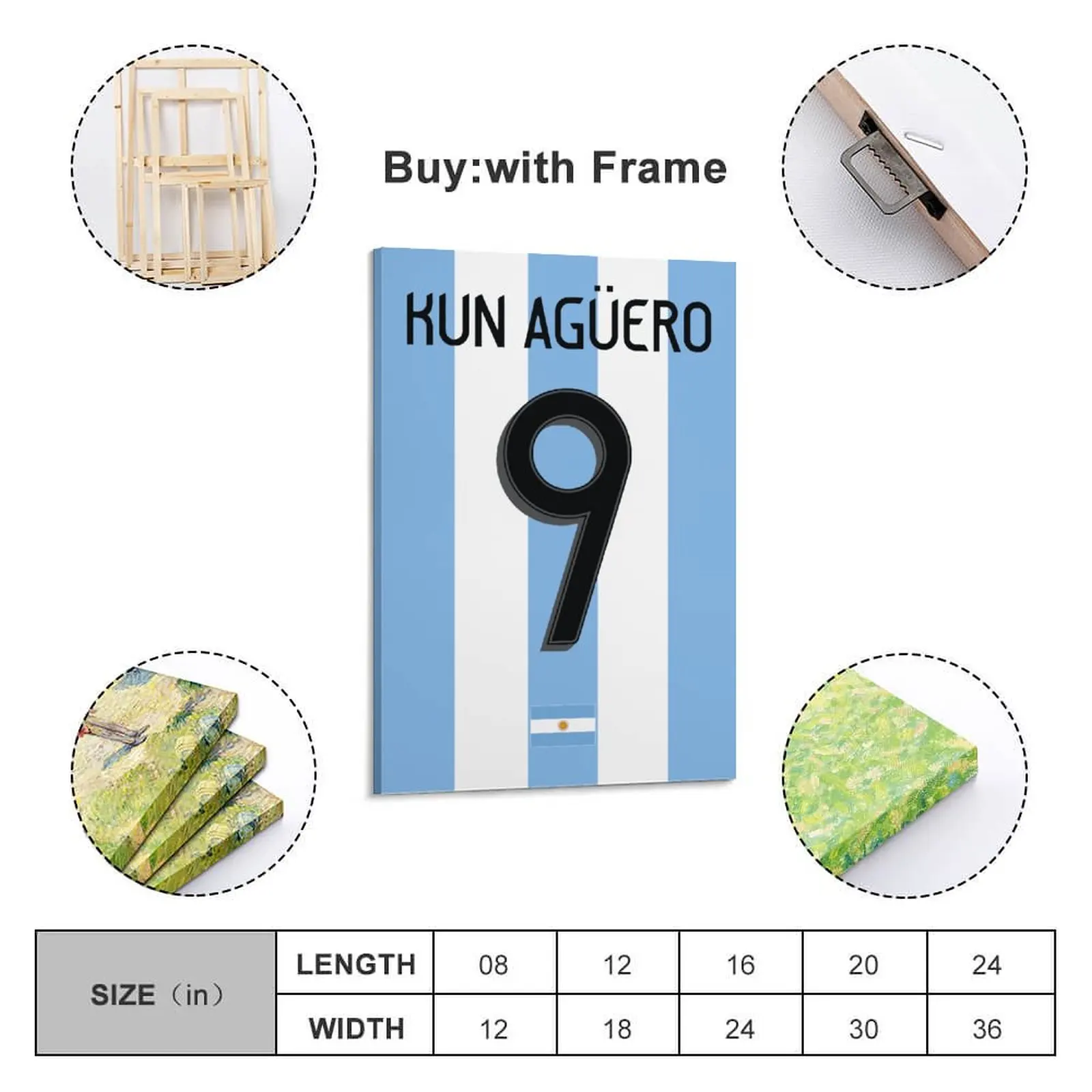 

Decor 9 Sergio Kun Aguero Argentina Flag Print Painting Canvas Picture for Living Room Wall Room Posters With Frame Modern Home