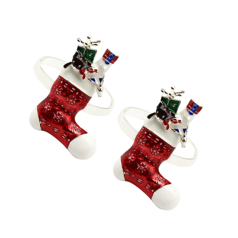 

2pcs Christmas Stockings Shape Napkin Rings Napkin Holders for Dinning Room