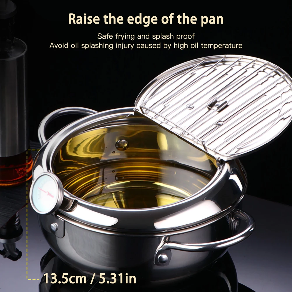 

20cm Temperature Controllable Kitchen Deep Frying Pot Thermometer Tempura Fryer Pan Fried Chicken Pot Cooking Tools