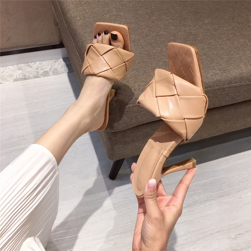 

2021 Luxury Design Slide Women's 9cm High Heels Mule Fetish Summer Sandals Thin High Heels Slippers Dance Platform Dance Shoes