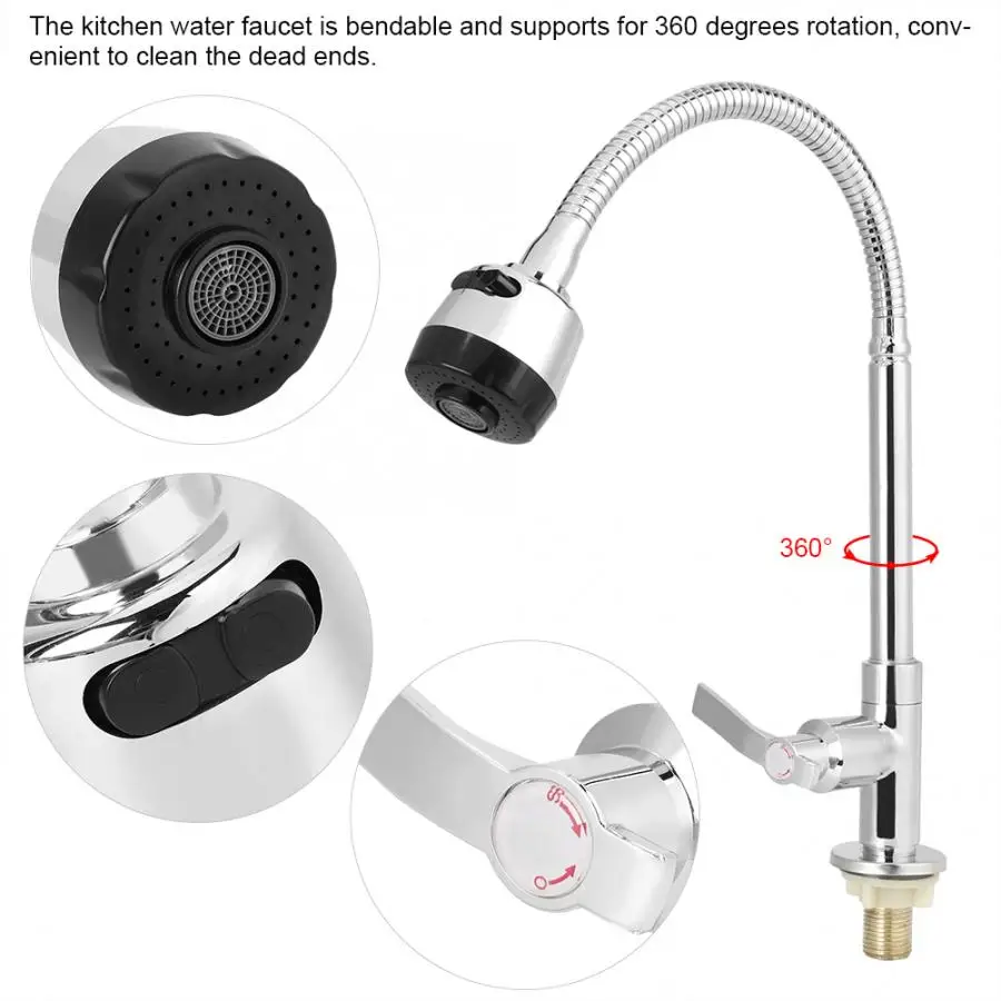 

Stylish G1/2in Universal Bendable Home Kitchen Single Cold Water Tap Kitchen Sink Water Faucet Which Is Rust Proof Durable