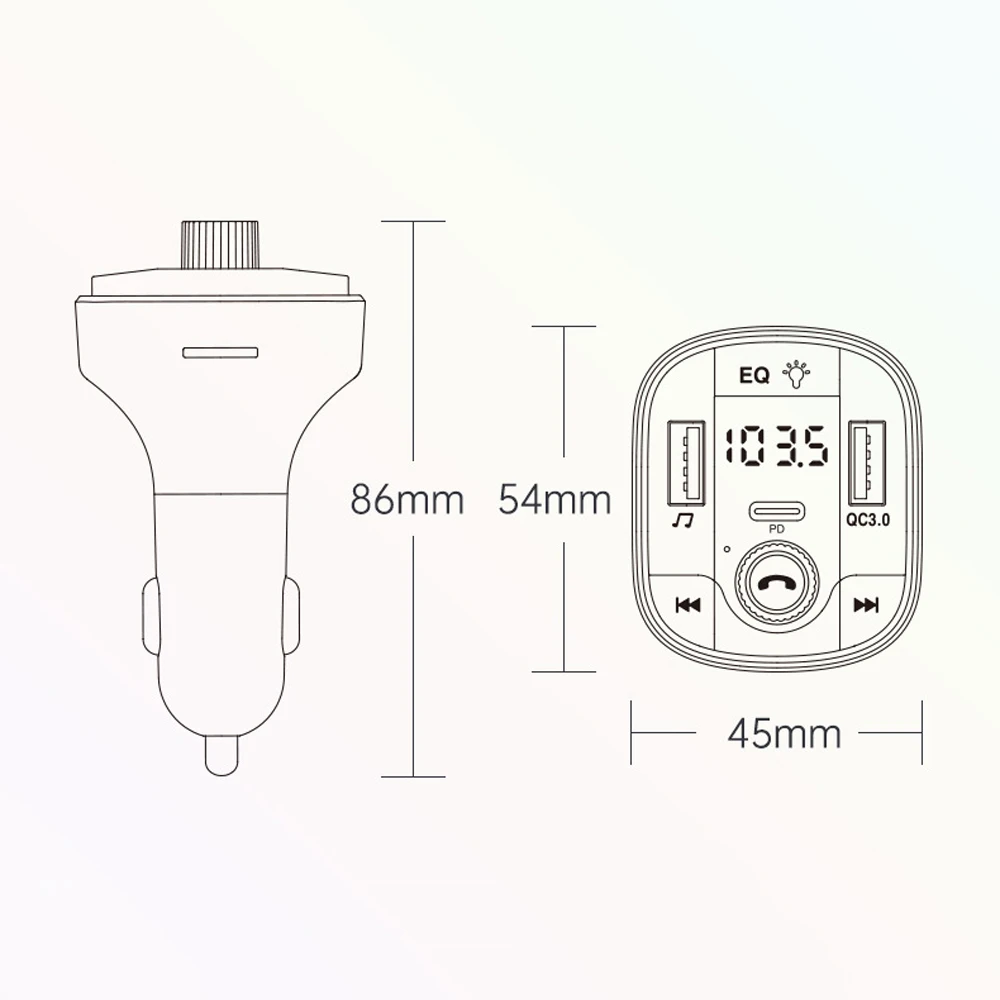 

AOSHIKE PD+QC3.0 FM Transmitter Car Kit MP3 Music Player Bluetooth 5.0 AUX Audio LED Colorful light USB Car Charger Dual USB