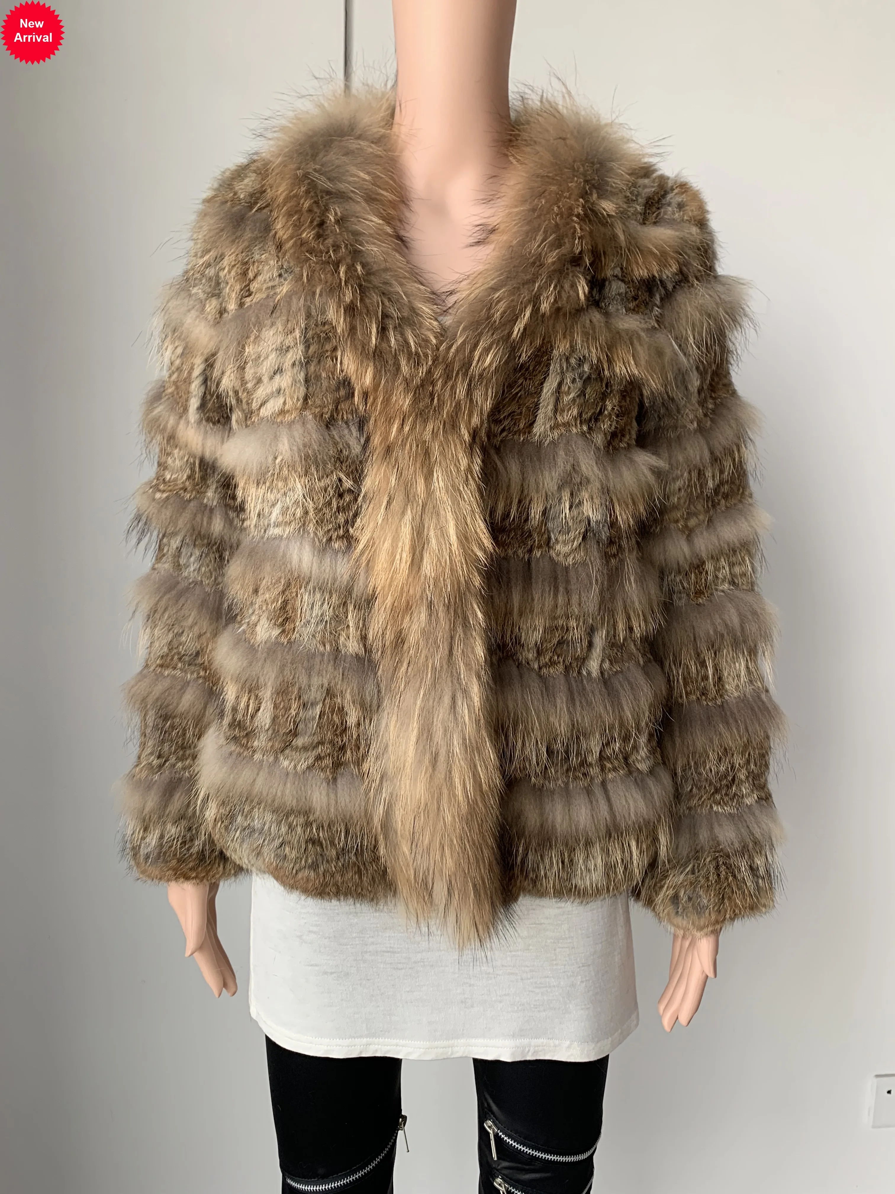 

Распродажа, шуба из натурального кроличьего меха, енота, Женская Шуба C010