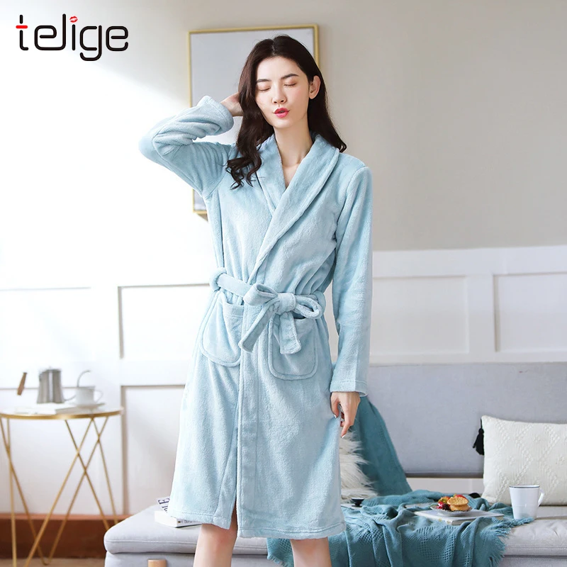 Коралловый халат из флиса кимоно для влюбленных мужчин женщин пар Толстая Теплая