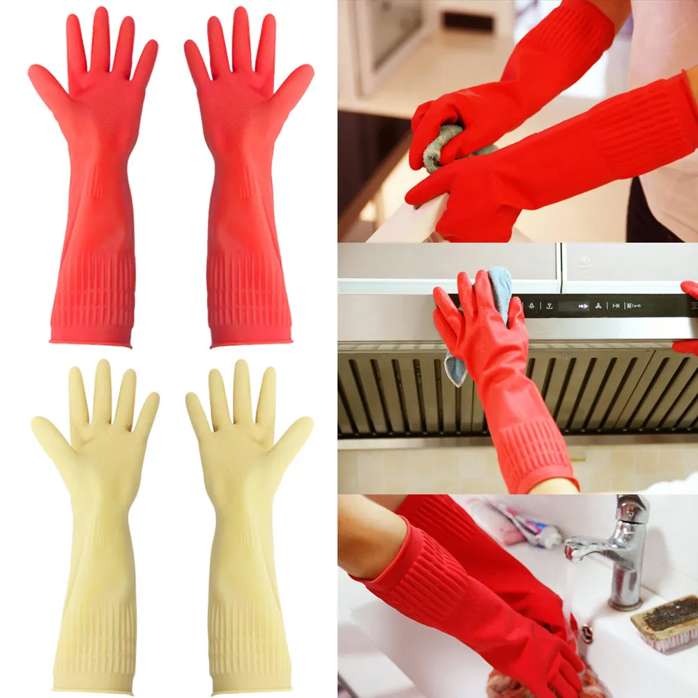 Новые популярные резиновые перчатки 38 см многоразовые длинные для мытья посуды
