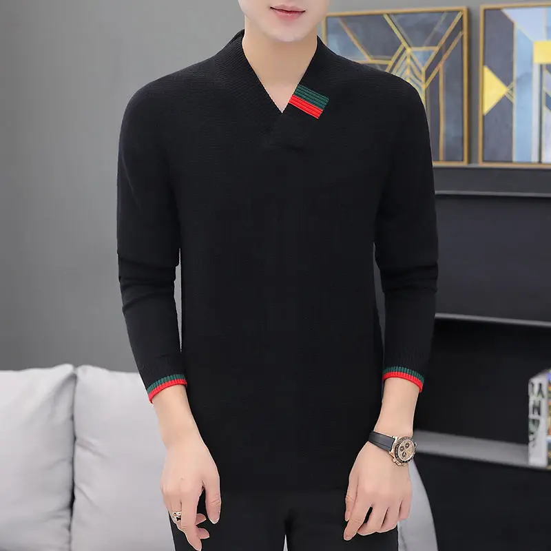 

2021 Autumn and Winter New Men's Knitted Sweater Fashion Trend Korean Version of Slim Warm Men's Sweater Bottoming Shirt Top