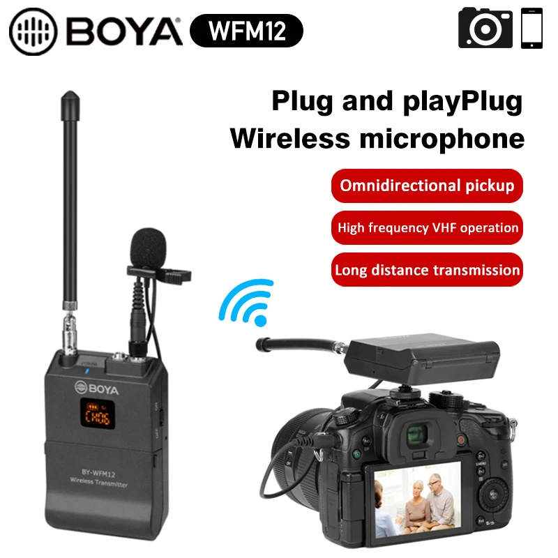 BOYA BY WFM12 Профессиональная VHF Беспроводная микрофонная система для iPhone Android