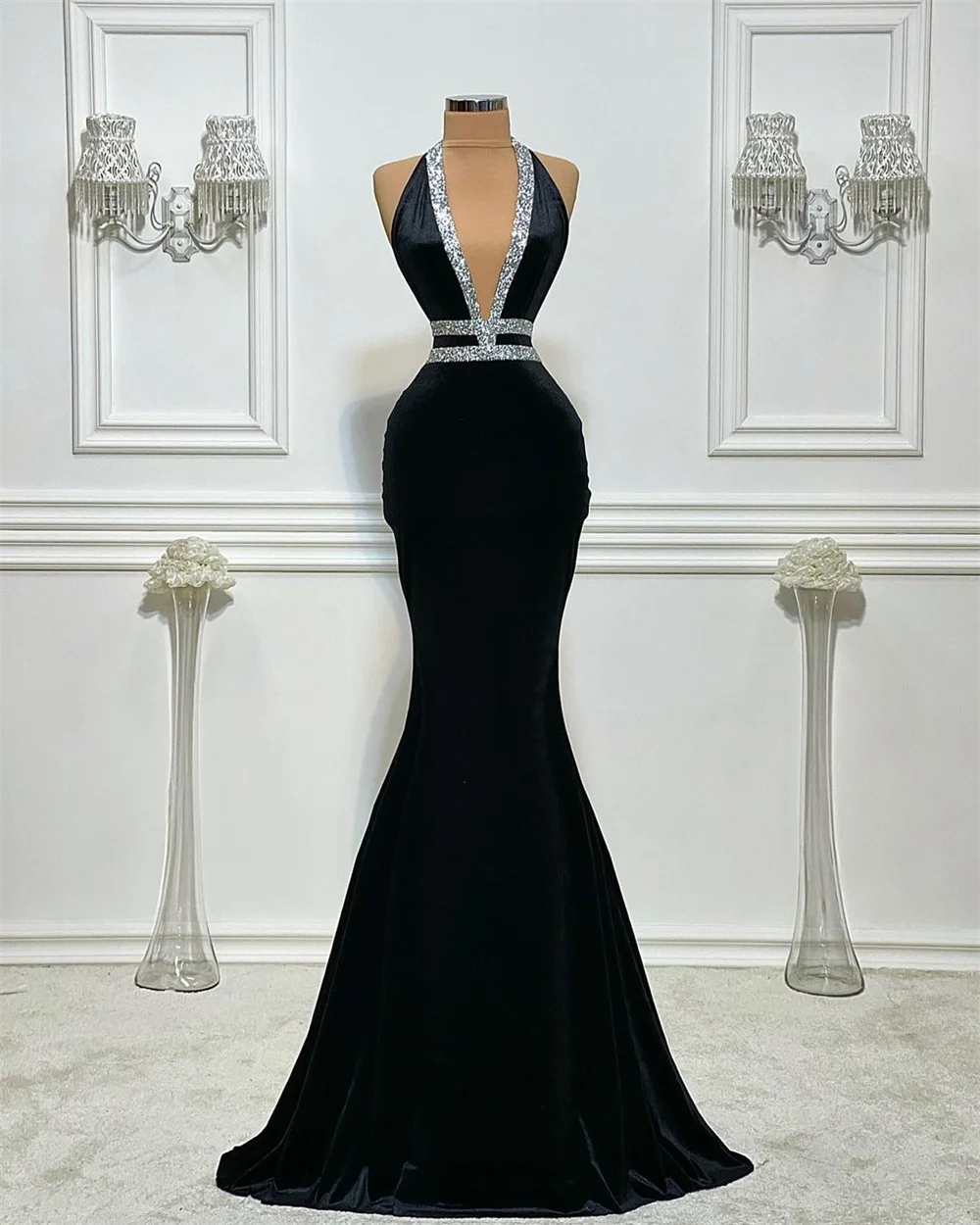 

Elegant Velour Mermaid Evening Dresses Sequins Formal Dress For Women Party Gowns Robe De Soirée Femme