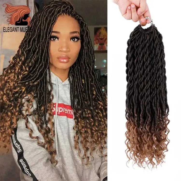 Элегантные Музы богемные вязанные косички Faux locs Curly вязанные волосы 18 дюймов 24 пряди Омбре косички для наращивания синтетические волосы