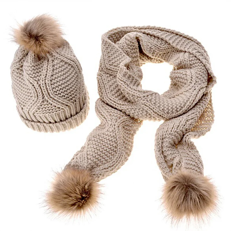 Осень Зима теплые женские вязаные наборы шарф шапка 2019 модные женские толстые шерстяные теплые трикотажные шарфы с меховым помпоном вязаны... от AliExpress WW