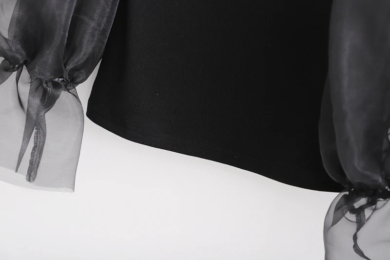 Женская Осенняя модная блузка из органзы с круглым вырезом и расклешенными