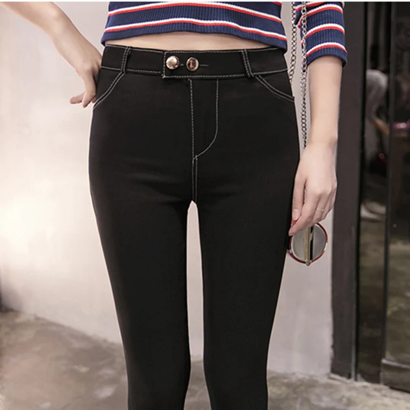 

2021 Winter Women Plush Keep Warm Bodycon Pants Slim Leggings Slack Lady High Waist Pencil Pants Female Stretch Cropped Trousers