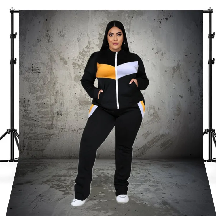 

3XL 4XL 5XL Plus Size Sets For Women Clothing Pants Outfits Black Two Piece Suit Winter African Sweatsuits Long Sleeve Wholesale