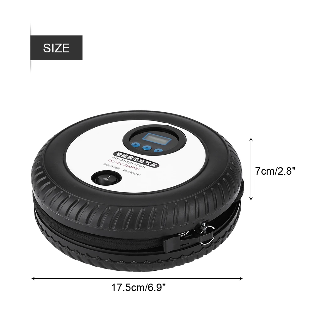 

12V 260PSI Digital Portable Car Tire Inflator Pump Air Compressor blue LED Digital display with 3 different nozzle adapters