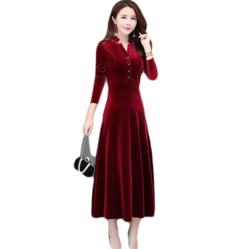 Высококачественное женское осенне зимнее платье винтажное однотонное бархатное