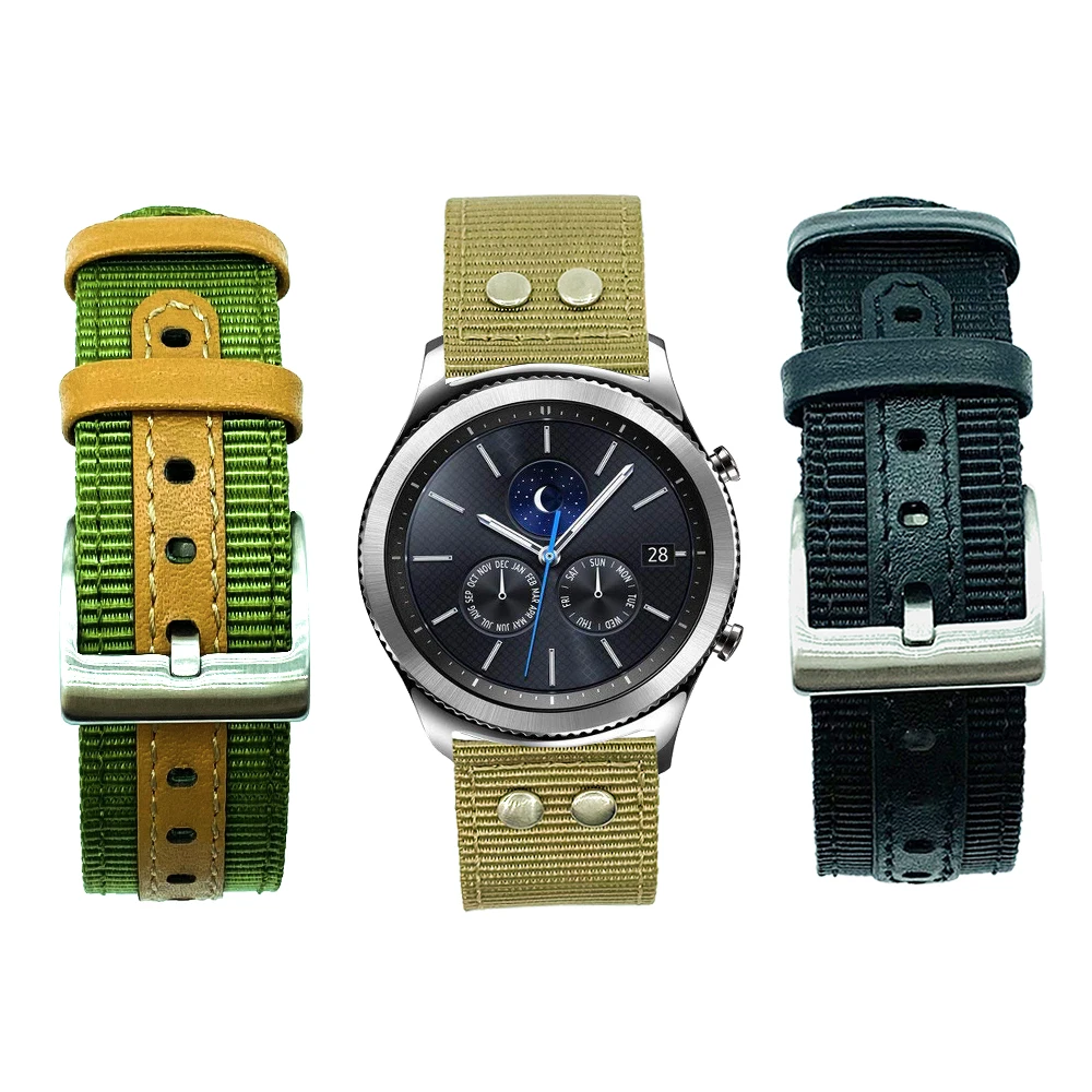 Correa de nailon de cuero genuino para reloj inteligente, banda de reloj con remache de 20mm y 22mm para pulsera de reloj inteligente, para xiaomi/Seiko, Samsung, Galaxy 4