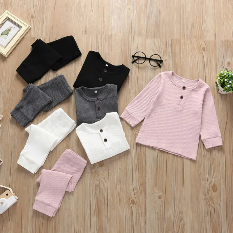 0-3Years Newborn Baby Boy Girl Clothes Knitted Cotton Long Sleeve Tops Trousers Outfit | Детская одежда и обувь