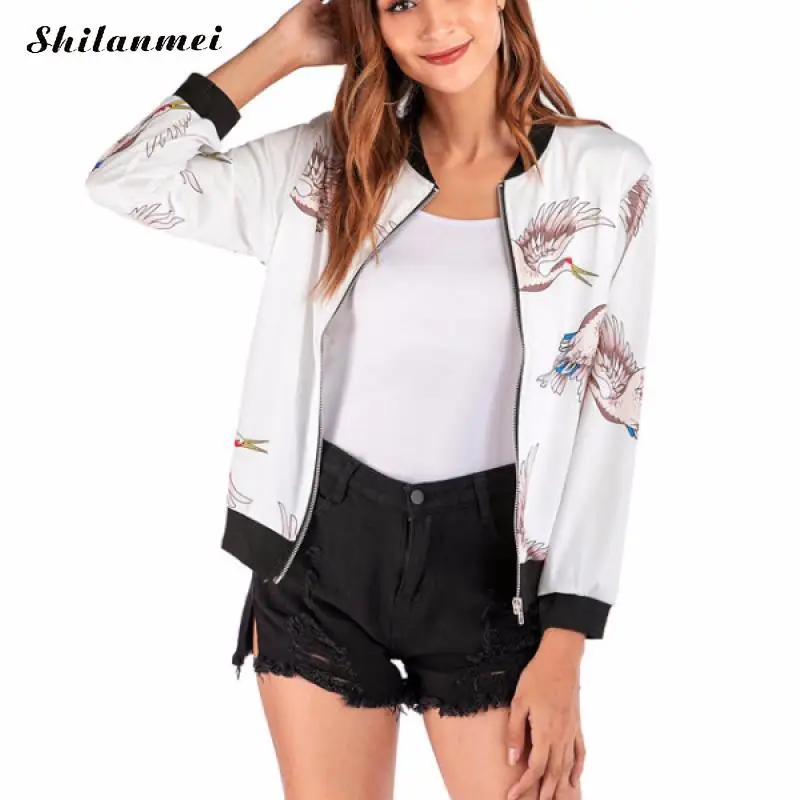 

Женская куртка в стиле панк с цветочным принтом, бейсбольная куртка-бомбер, Женская Повседневная куртка на молнии, Женская куртка 2019, осенне...