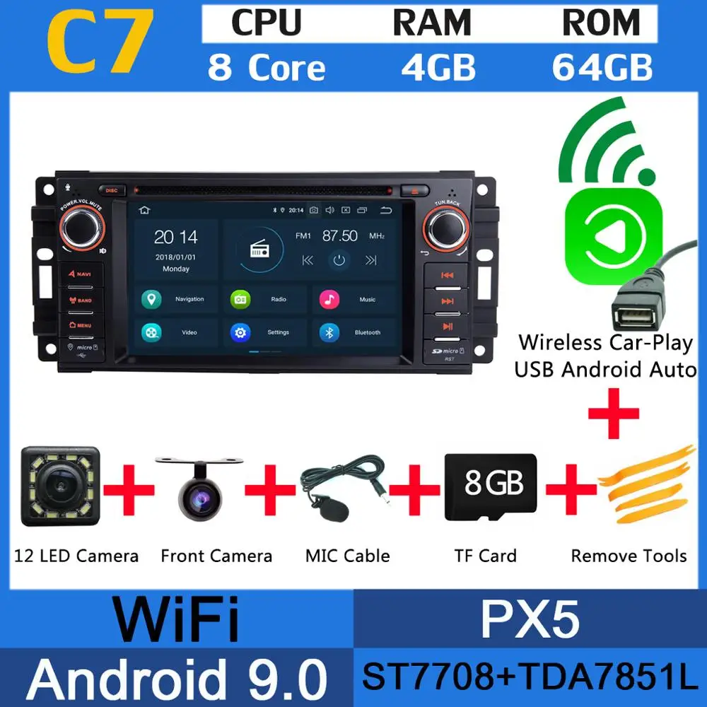 PX5 Wireless CarPlay PX6 4G+ 64G Android 9,0 Автомобильный DVD радио gps для Jeep Wrangler Компас Commander Cherokee Dodge caliber путешествие Liberty CarPlay DSP - Цвет: PX5 Wireless CarPlay