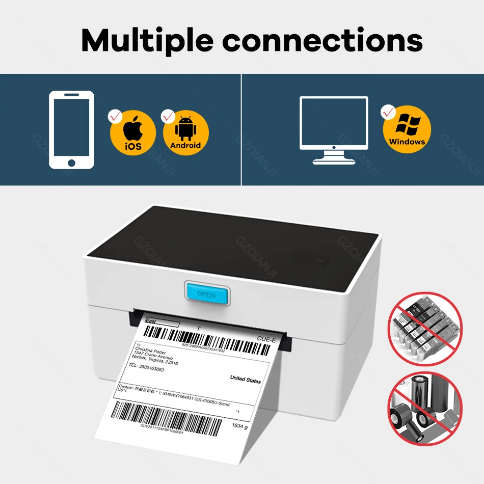Термопринтер для этикеток 4x6 USB Bluetooth высокоскоростной | Компьютеры и офис