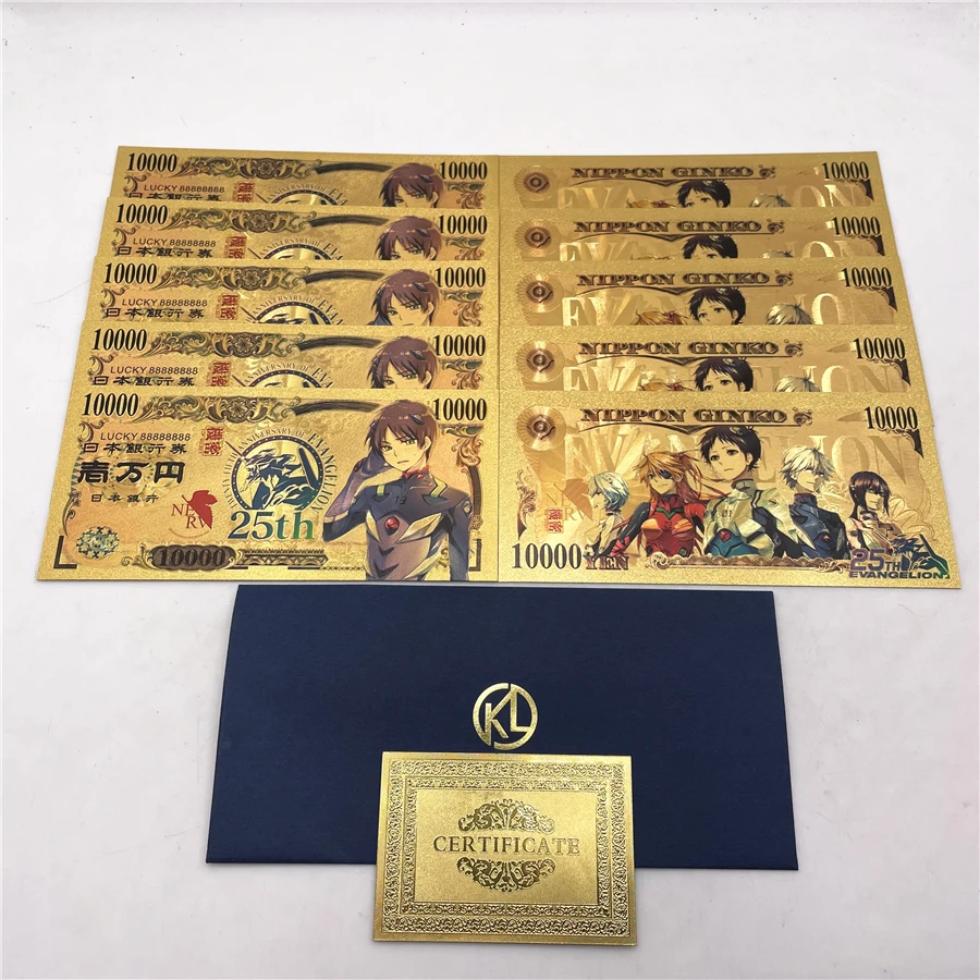 5 designs japanese anime gold plastic card collectibles classic manga e v a banknote memory tickets souvenir prop money gift free global shipping