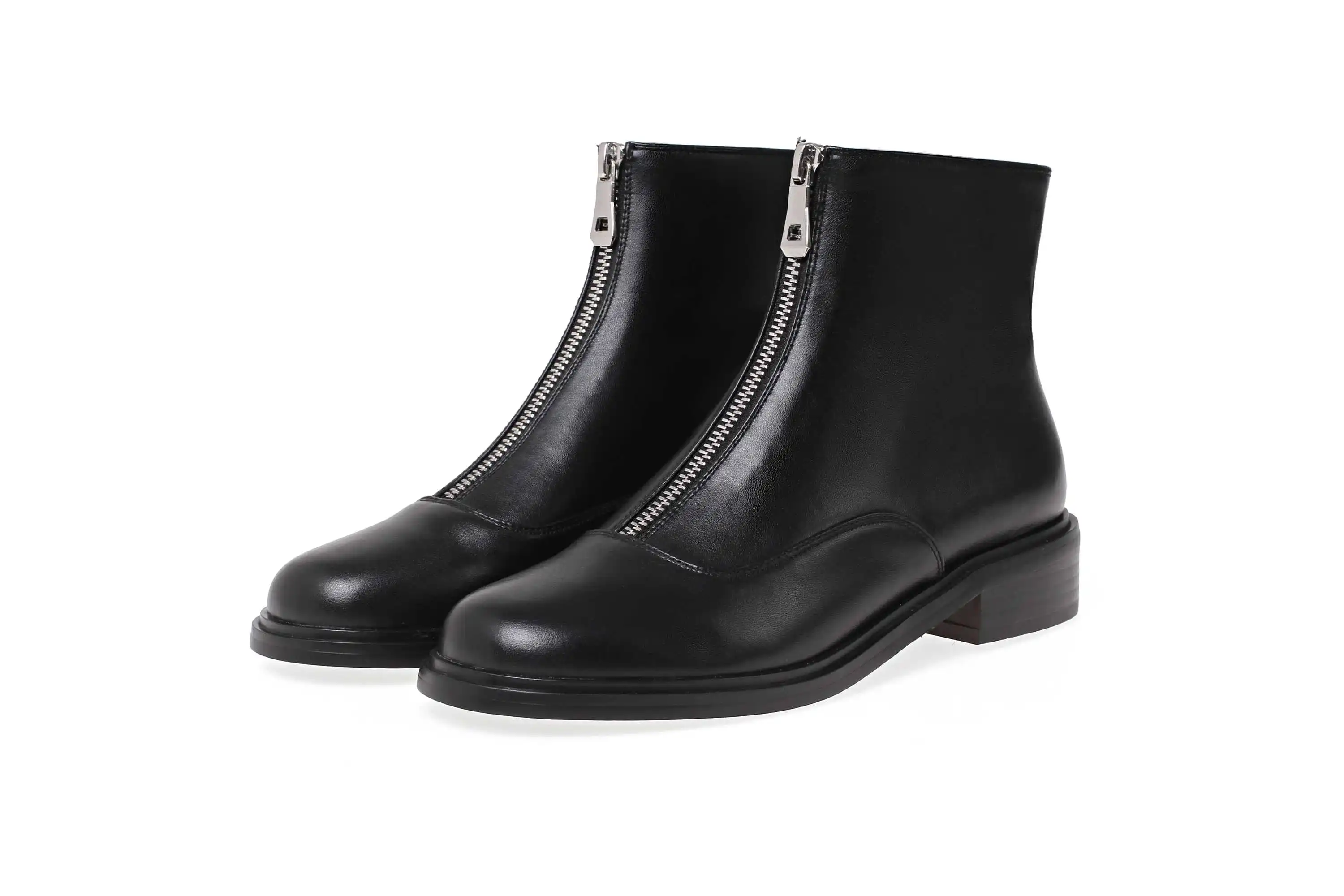 krazing pot winter warm leisure simple style genuine leather solid round toe low heels women fashion Zipper punk ankle boots L00