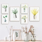 Настенные художественные плакаты в простом стиле с зелеными растениями, тропический желтый цветок, холст с рисунком, декоративные картины для декора гостиной