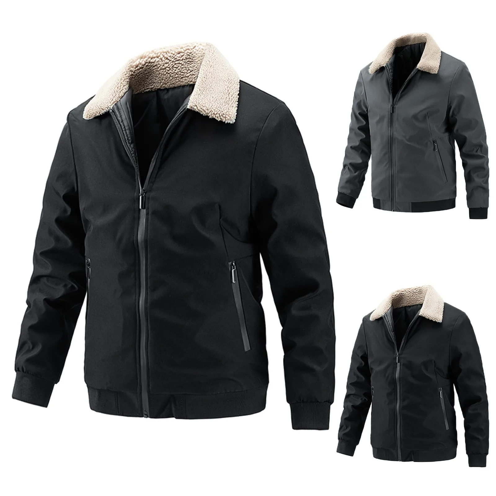 

Куртка мужская однотонная с отложным воротником, Повседневная теплая куртка из хлопка, с карманами, свободного покроя, Осень-зима