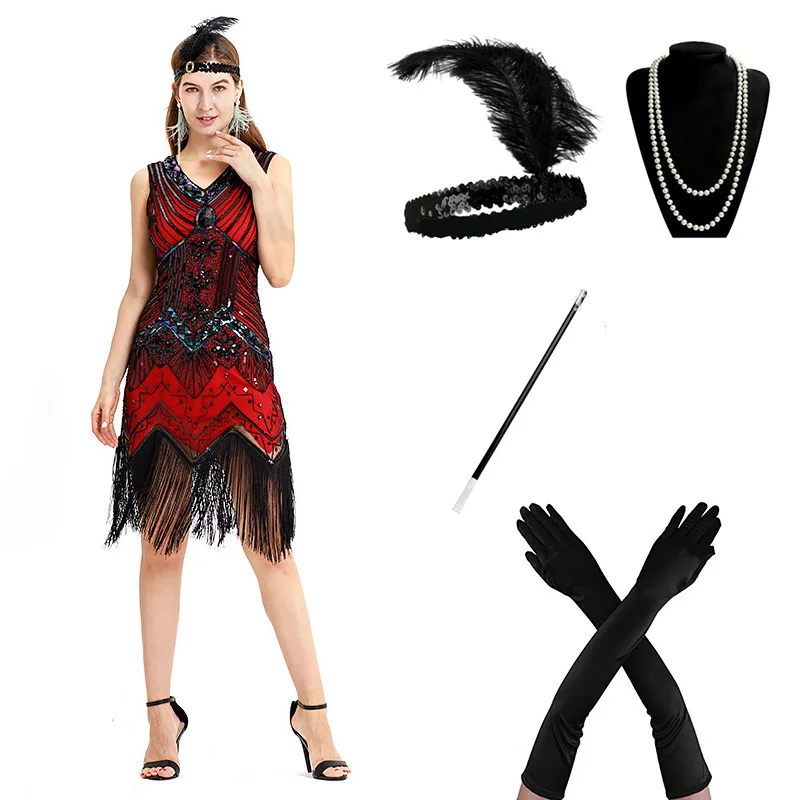 C 1920s Flapper платье Great Gatsby вечерние платья с блестками и бахромой - Цвет: C