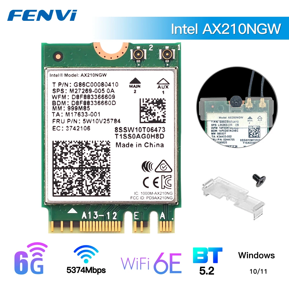 Двухдиапазонная беспроводная карта Wi-Fi 6E AX210 M.2 NGFF 2,4 Мбит/с Intel AX210NGW 5G G/6 ГГц 802.11ax для сетевой карты Wi-Fi Bluetooth - изображение